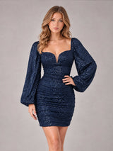 Fashionable Long Sleeve V Neck Column Sequins Homecoming Dresses