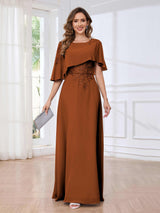 Fashionable Round Short Sleeves Chiffon Floor Length Mother Of The Bride Dresses