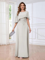 Fashionable Round Short Sleeves Chiffon Floor Length Mother Of The Bride Dresses