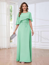 Fashionable Round Short Sleeves Chiffon Floor Length Mother Of The Bride Dresses