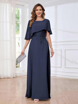 Fashionable Round Short Sleeves Chiffon Floor Length Mother Of The Bride Dresses