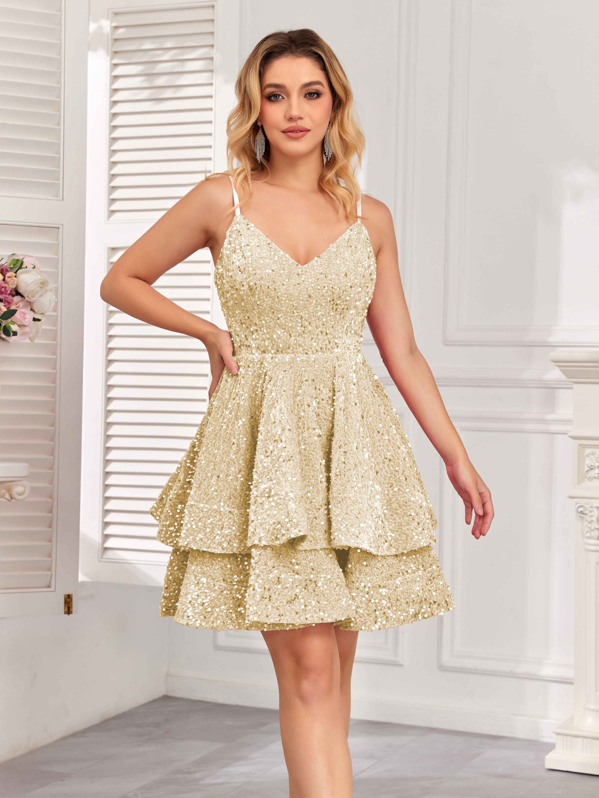 Fashionable Spaghetti Straps V-Neck Tiered A-Line Homecoming Dresses mollyevers.com Fashionable Spaghetti Straps V-Neck Tiered A-Line Homecoming Dresses mollyevers.com