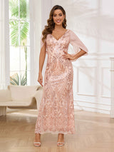 Fashionable V-Neck Sheath Sequins Floor Length Mother Of The Bride Dresses