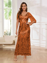 Fashionable V-Neck Sheath Sequins Floor Length Mother Of The Bride Dresses