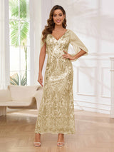 Fashionable V-Neck Sheath Sequins Floor Length Mother Of The Bride Dresses