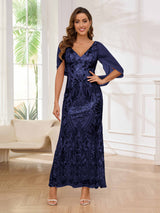 Fashionable V-Neck Sheath Sequins Floor Length Mother Of The Bride Dresses