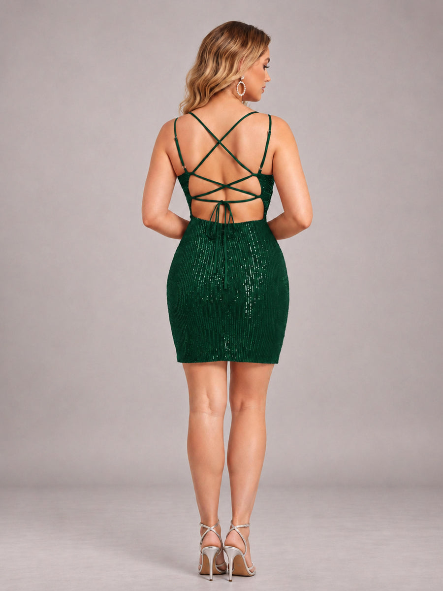 Emerald Green Fashionable V-Neck Spaghetti Straps Short Mini Homecoming Dress