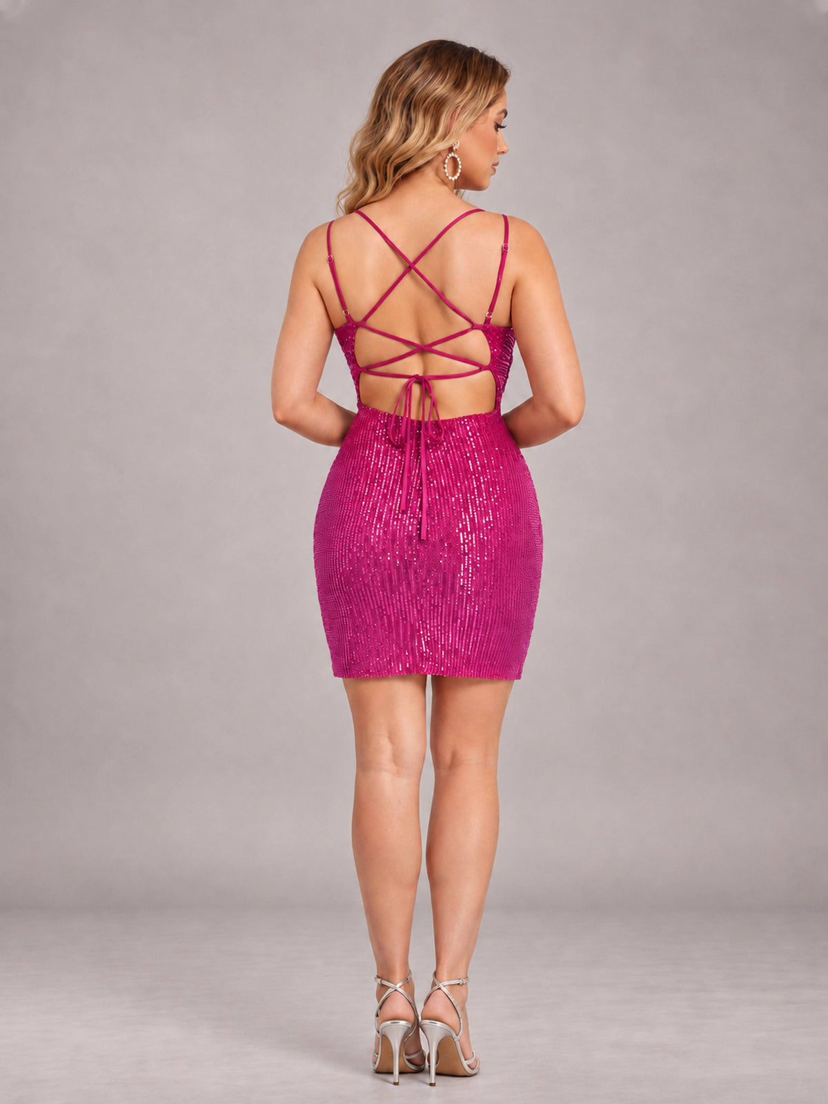 Hot Pink Fashionable V-Neck Spaghetti Straps Short Mini Homecoming Dress
