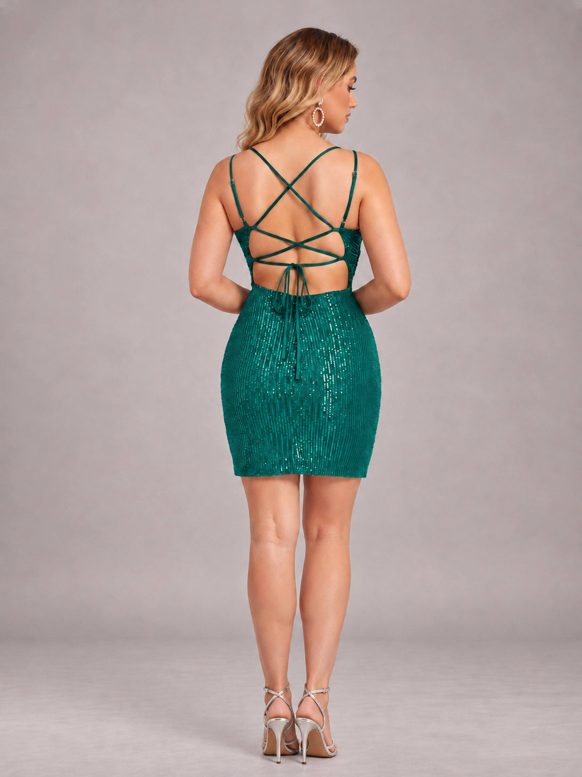 Teal Fashionable V-Neck Spaghetti Straps Short Mini Homecoming Dress
