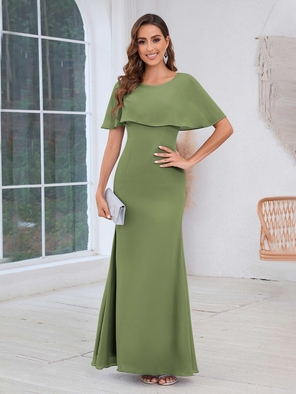 Olive Green Feminine Scoop Sheath Chiffon Floor Length Mother Of The Bride Dresses