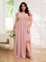 Festive A-Line Off The Shoulder Chiffon Floor Length Plus Size Bridesmaid Dresses