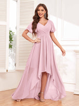 Flattering V-Neck High Low Ruffles Chiffon Bridesmaid Dresses