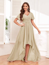 Flattering V-Neck High Low Ruffles Chiffon Bridesmaid Dresses