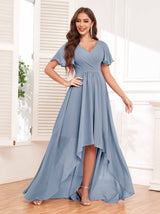 Flattering V-Neck High Low Ruffles Chiffon Bridesmaid Dresses