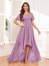 Flattering V-Neck High Low Ruffles Chiffon Bridesmaid Dresses