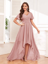 Flattering V-Neck High Low Ruffles Chiffon Bridesmaid Dresses