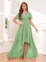 Flattering V-Neck High Low Ruffles Chiffon Bridesmaid Dresses