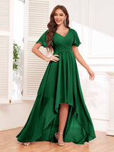 Flattering V-Neck High Low Ruffles Chiffon Bridesmaid Dresses