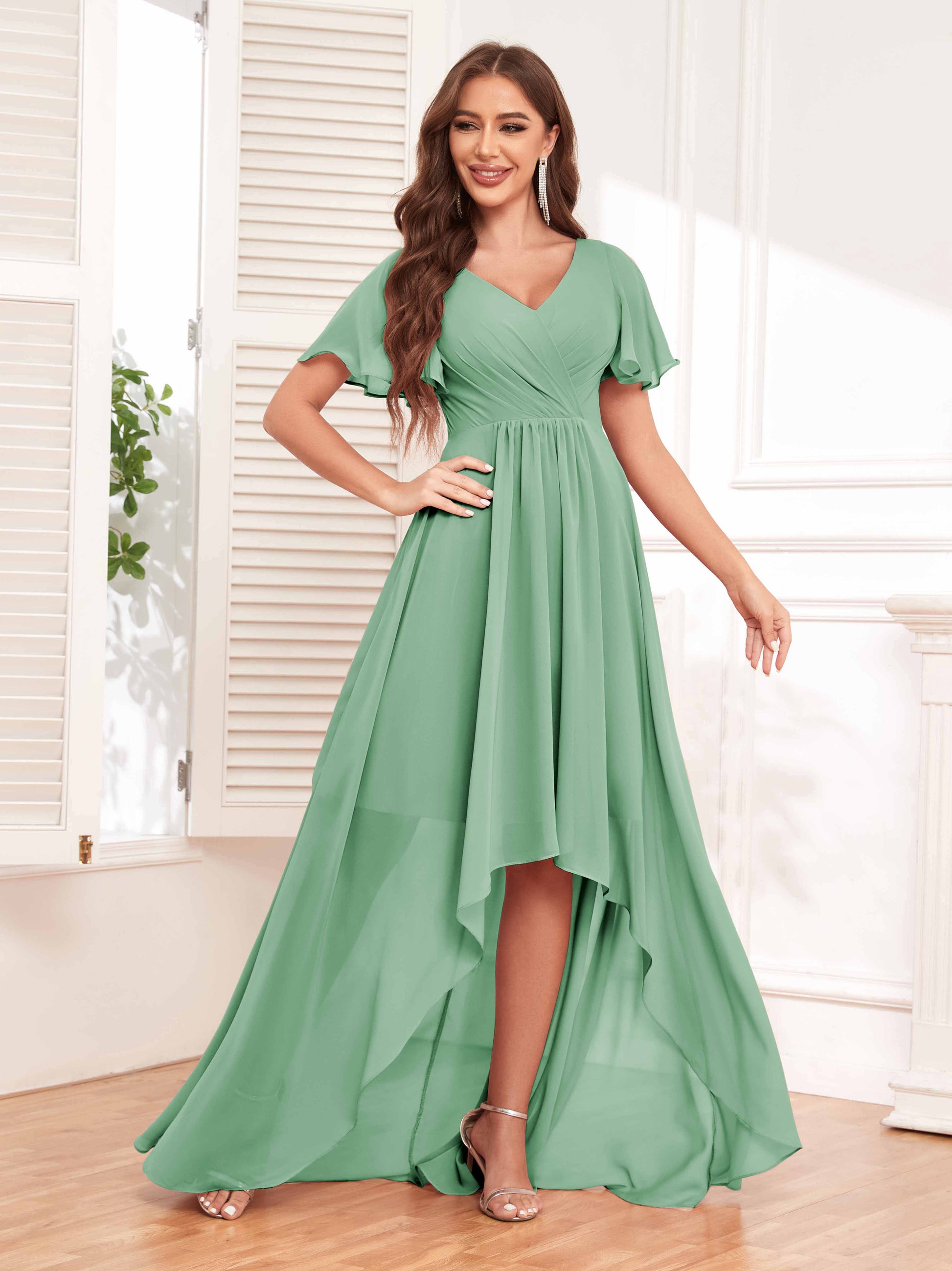 high low chiffon bridesmaid dresses Gorgeous Sweetheart Hand-Made Flower Sleeveless High Low Chiffon Bridesmaid Dresses