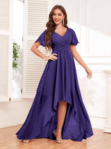 Flattering V-Neck High Low Ruffles Chiffon Bridesmaid Dresses