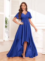 Flattering V-Neck High Low Ruffles Chiffon Bridesmaid Dresses
