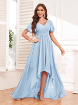 Flattering V-Neck High Low Ruffles Chiffon Bridesmaid Dresses