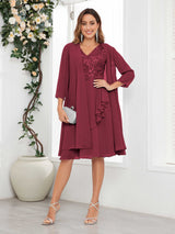 Flattering V-Neck Two Pieces Appliques Chiffon Mother Of The Bride Dresses