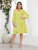 Flattering V-Neck Two Pieces Appliques Chiffon Mother Of The Bride Dresses