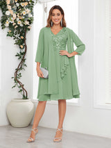 Flattering V-Neck Two Pieces Appliques Chiffon Mother Of The Bride Dresses