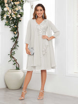 Flattering V-Neck Two Pieces Appliques Chiffon Mother Of The Bride Dresses