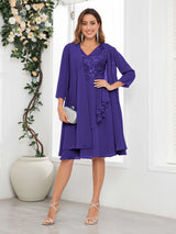 Flattering V-Neck Two Pieces Appliques Chiffon Mother Of The Bride Dresses