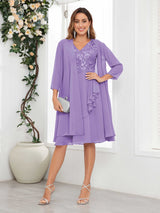 Flattering V-Neck Two Pieces Appliques Chiffon Mother Of The Bride Dresses