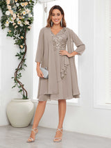 Flattering V-Neck Two Pieces Appliques Chiffon Mother Of The Bride Dresses