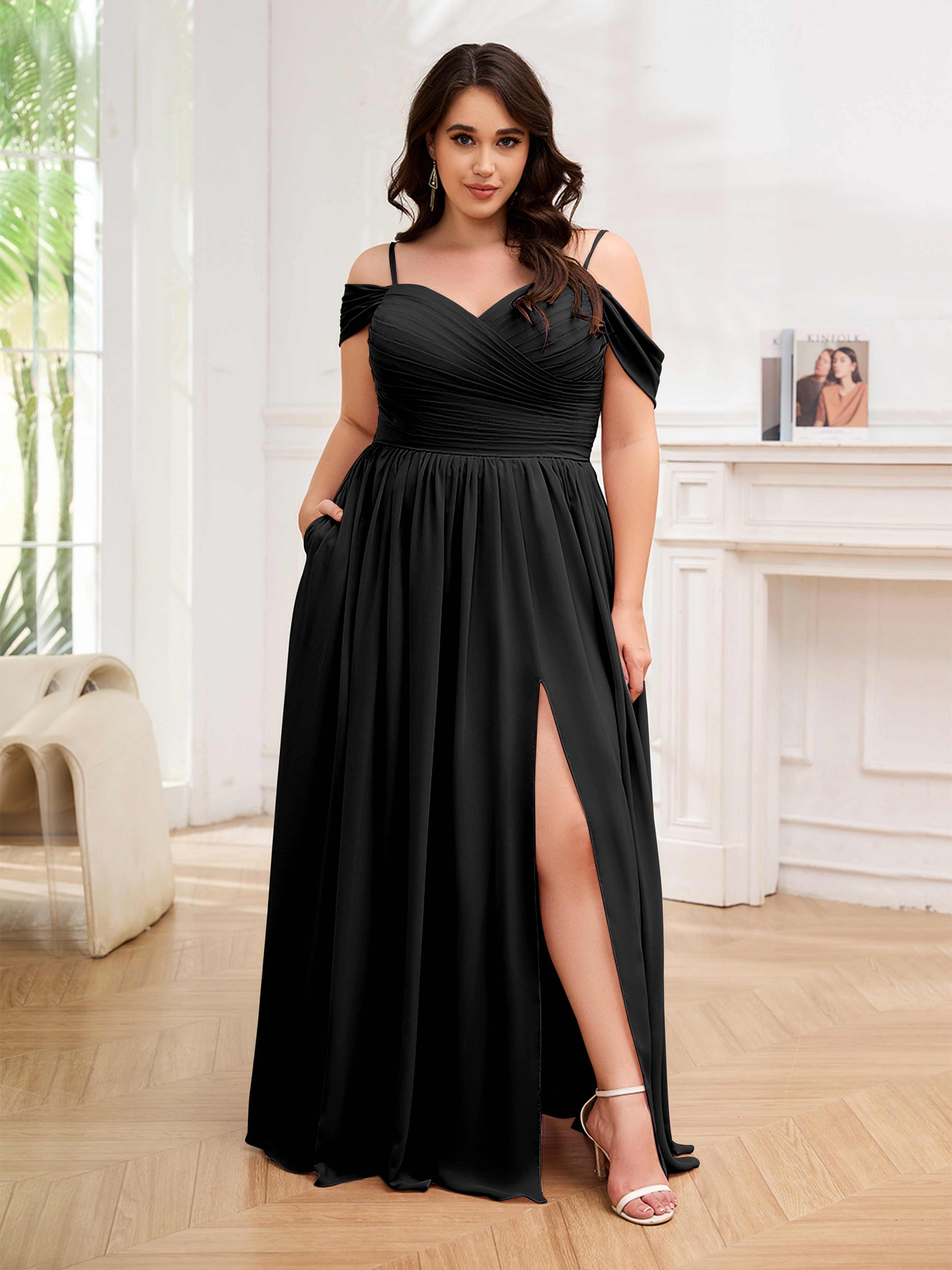 plus size black bridesmaid dress with sleeves Azazie Matilda Ready to Ship Black Chiffon Bridesmaid Dresses