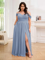 Flirty A-Line Spaghetti Straps Chiffon Plus Size Bridesmaid Dresses With Pockets