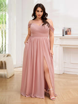 Flirty A-Line Spaghetti Straps Chiffon Plus Size Bridesmaid Dresses With Pockets