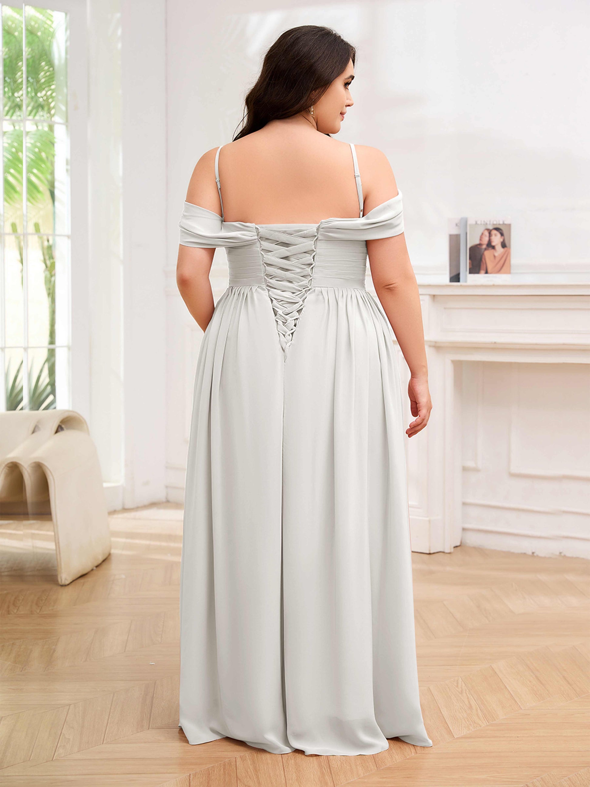 Flirty A-Line Spaghetti Straps Chiffon Plus Size Bridesmaid Dresses Wi –