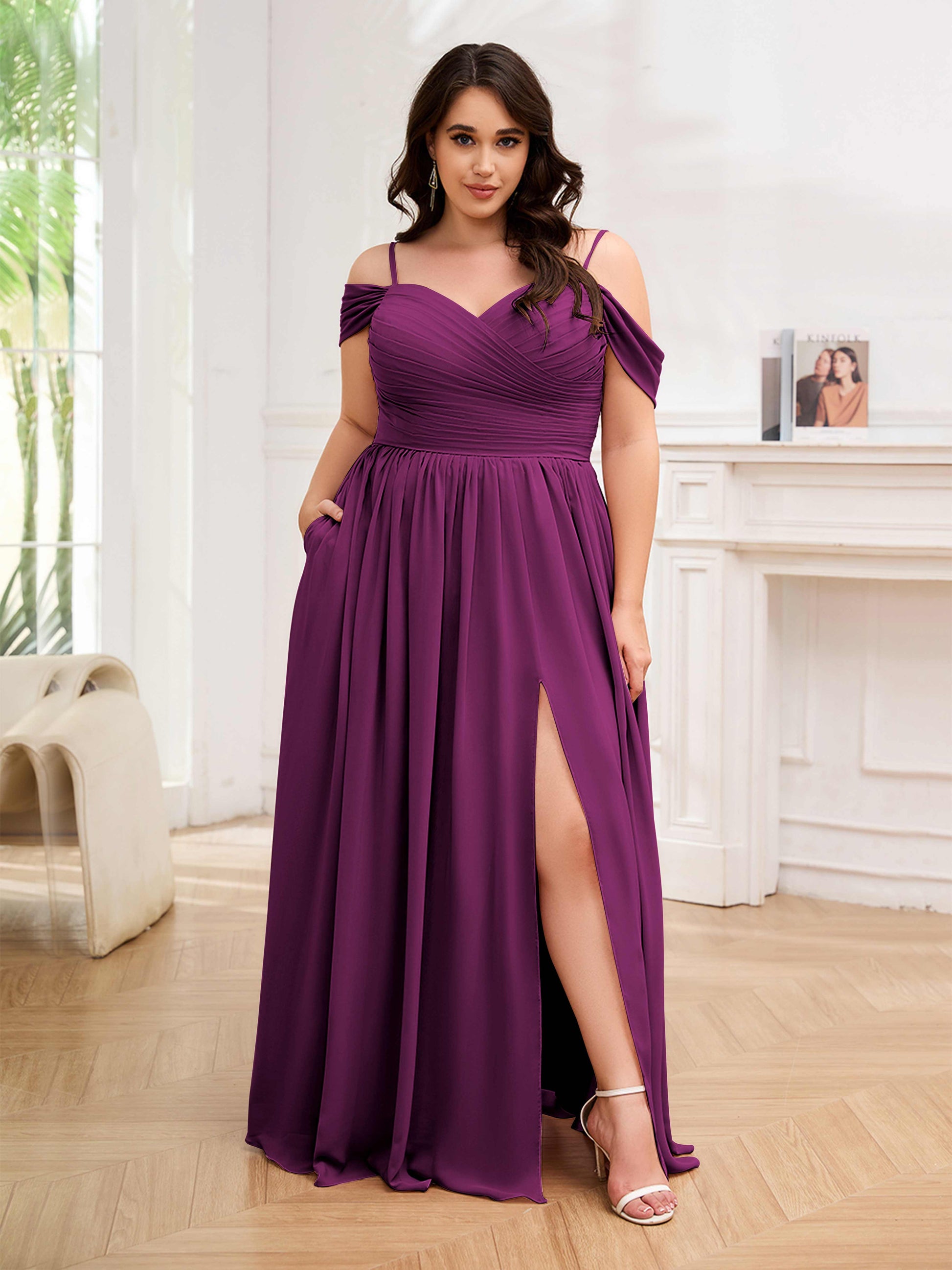 plus size plum bridesmaid dresses Plus Size Elegant Romantic A-Line Long Sleeve Plum Purple Bridesmaid Dress, Formal Party Dress For Autumn Wedding Guest Spring