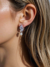 Floral Crystal Pearl Drop Earrings Bridal Leaf Design Silver Rose Gold Elegant Wedding Earrings