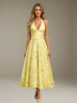 Free Shipping Floral Embroidery A-Line Prom Dress Halter Neck Formal Gown