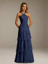 Floral Halter Neck Prom Dress Floor Length