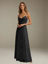 Free Shipping Floral Lace Spaghetti Straps Prom Dress Ankle Length with Ruffles