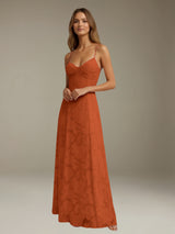 Free Shipping Floral Lace Spaghetti Straps Prom Dress Ankle Length with Ruffles