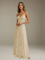 Free Shipping Floral Lace Spaghetti Straps Prom Dress Ankle Length with Ruffles