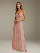 Free Shipping Floral Lace Spaghetti Straps Prom Dress Ankle Length with Ruffles