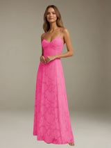 Free Shipping Floral Lace Spaghetti Straps Prom Dress Ankle Length with Ruffles