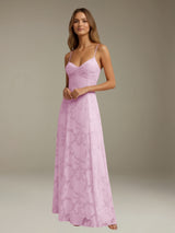 Free Shipping Floral Lace Spaghetti Straps Prom Dress Ankle Length with Ruffles