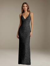 Free Shipping Floral Lace Wedding Guest Dress V-Neck Sleeveless Floor Length Spring Style