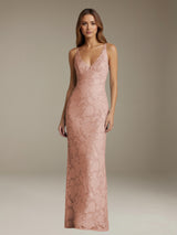 Free Shipping Floral Lace Wedding Guest Dress V-Neck Sleeveless Floor Length Spring Style
