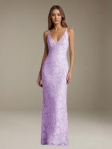 Free Shipping Floral Lace Wedding Guest Dress V-Neck Sleeveless Floor Length Spring Style